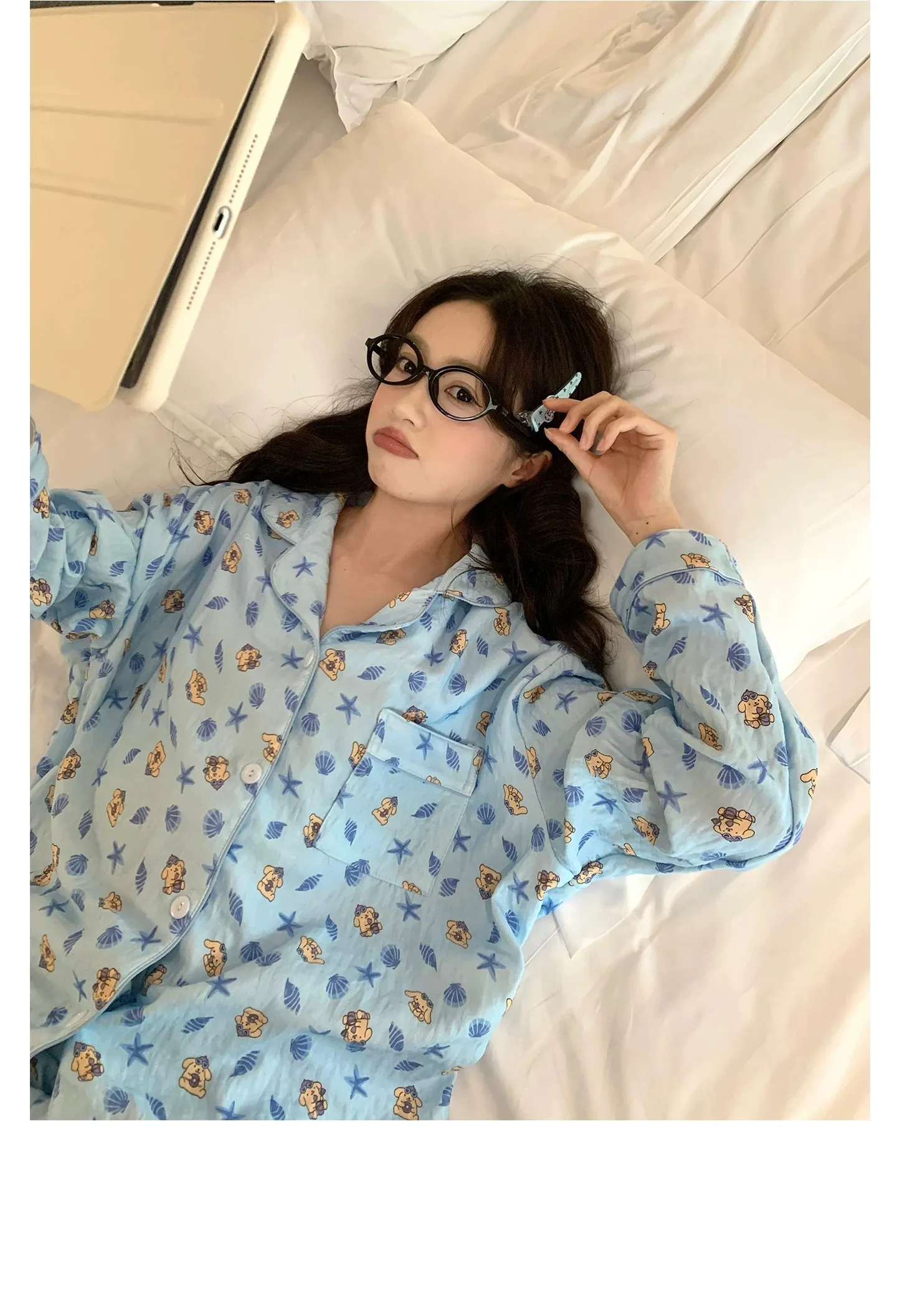 신상 봄가을 라펠 클라우드 코튼 카디건 파자마 여성 긴팔 긴바지 홈웨어 M-XXL · 도매 · OEM · 전 세계 배송 - Detail 12
