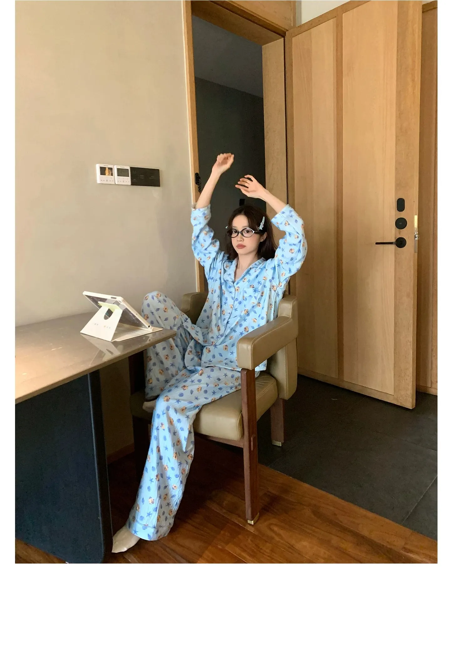 신상 봄가을 라펠 클라우드 코튼 카디건 파자마 여성 긴팔 긴바지 홈웨어 M-XXL · 도매 · OEM · 전 세계 배송 - Detail 11