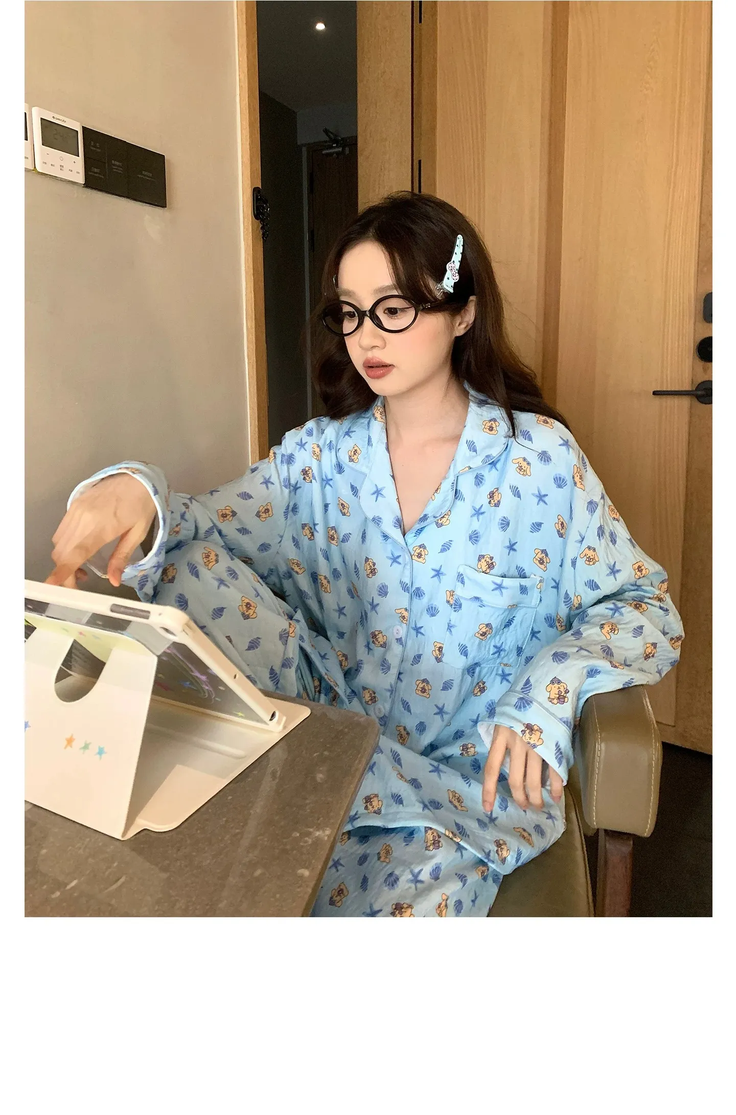 신상 봄가을 라펠 클라우드 코튼 카디건 파자마 여성 긴팔 긴바지 홈웨어 M-XXL · 도매 · OEM · 전 세계 배송 - Detail 16