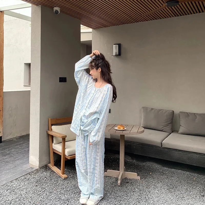 신상 봄가을 라펠 만년격자 오픈 카디건 파자마 여성 긴팔 긴바지 홈웨어 M-XXL · 도매 · OEM · 전 세계 배송 - View 4