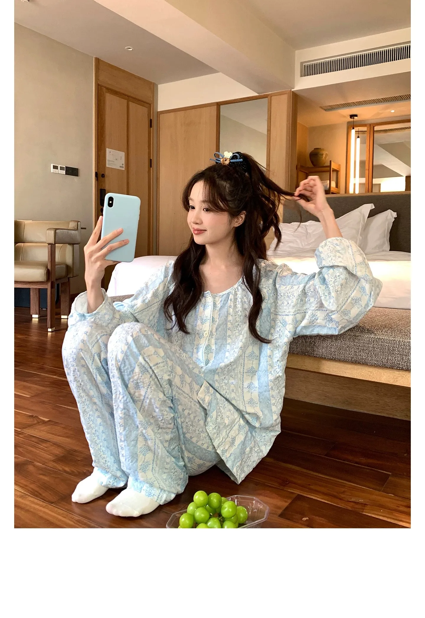 신상 봄가을 라펠 만년격자 오픈 카디건 파자마 여성 긴팔 긴바지 홈웨어 M-XXL · 도매 · OEM · 전 세계 배송 - Detail 6