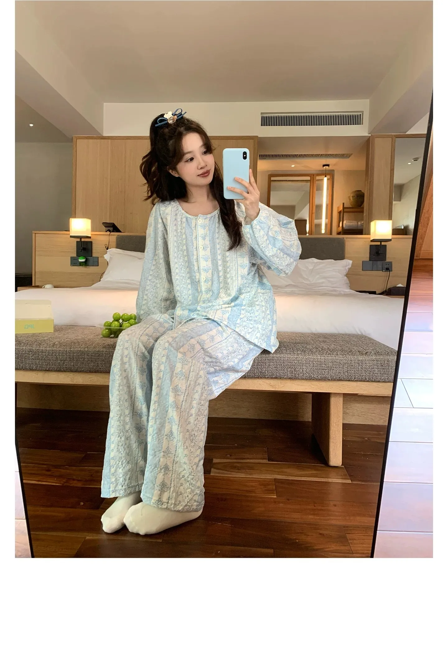 신상 봄가을 라펠 만년격자 오픈 카디건 파자마 여성 긴팔 긴바지 홈웨어 M-XXL · 도매 · OEM · 전 세계 배송 - Detail 14