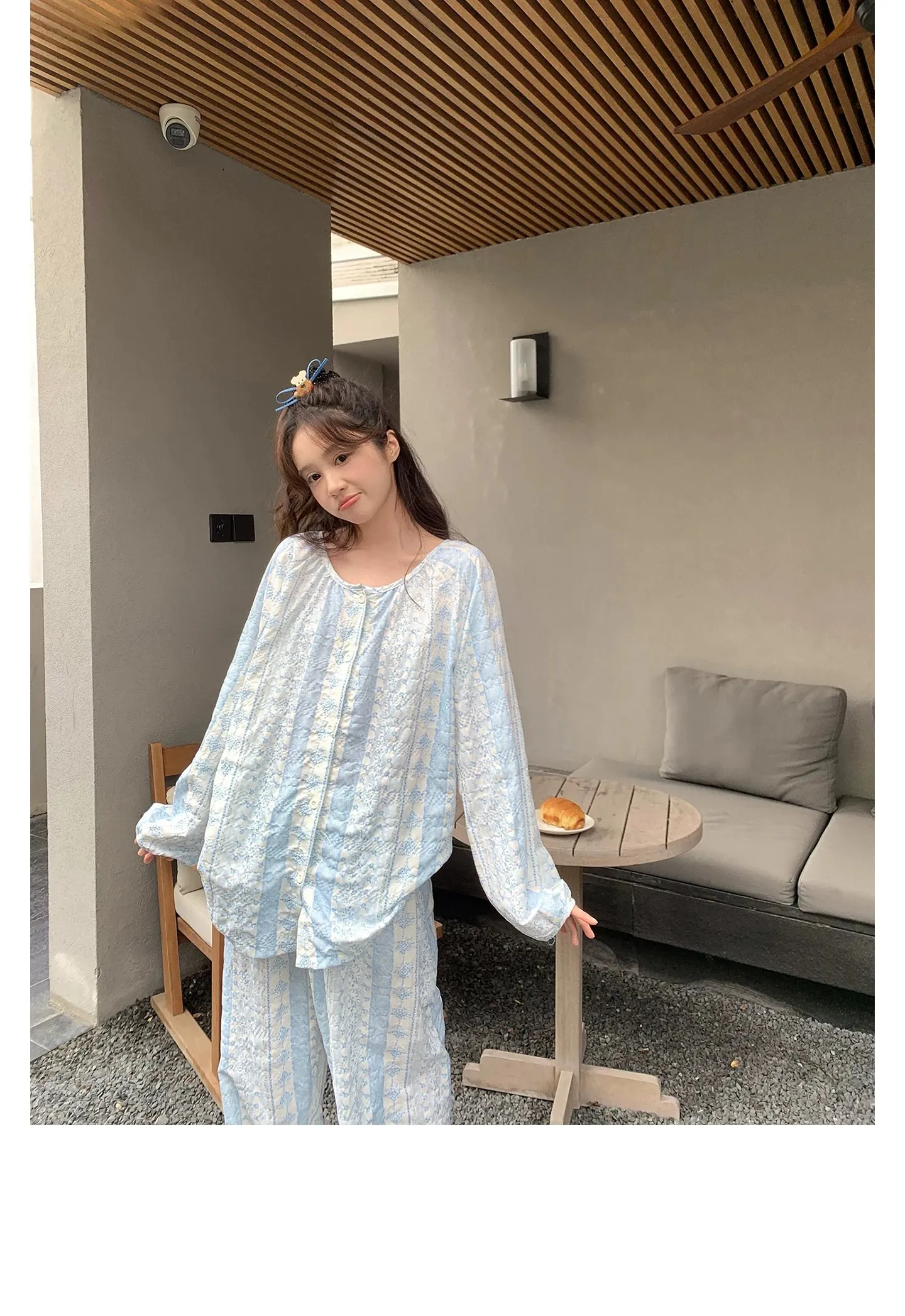 신상 봄가을 라펠 만년격자 오픈 카디건 파자마 여성 긴팔 긴바지 홈웨어 M-XXL · 도매 · OEM · 전 세계 배송 - Detail 10