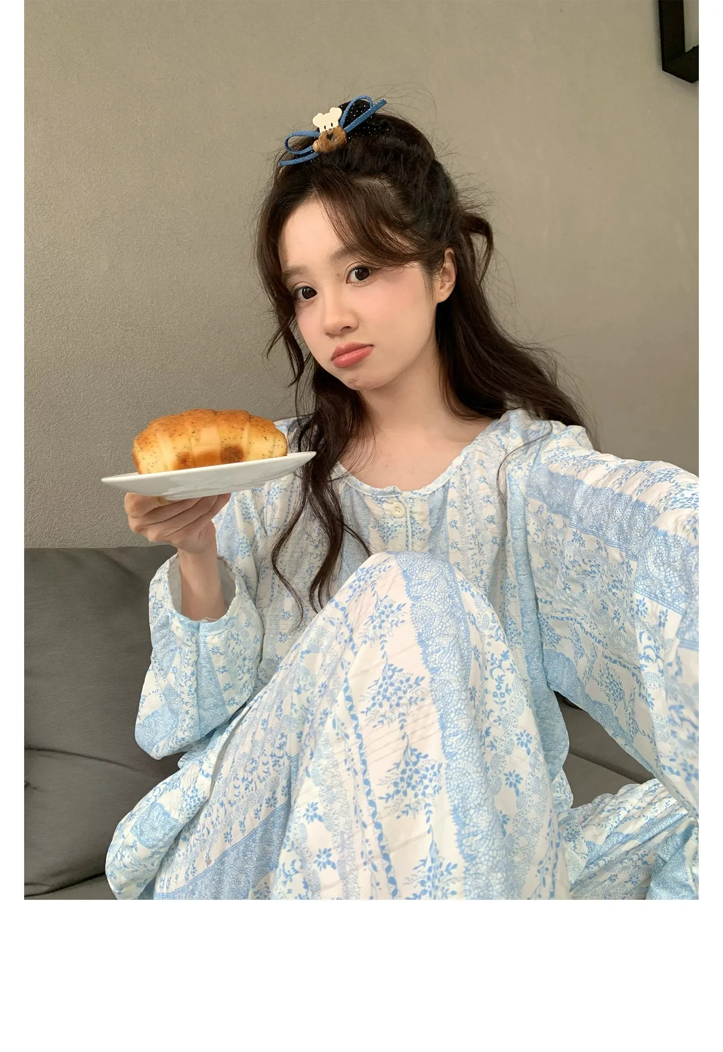 신상 봄가을 라펠 만년격자 오픈 카디건 파자마 여성 긴팔 긴바지 홈웨어 M-XXL · 도매 · OEM · 전 세계 배송 - Detail 11