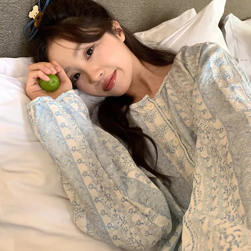 신상 봄가을 라펠 만년격자 오픈 카디건 파자마 여성 긴팔 긴바지 홈웨어 M-XXL · 도매 · OEM · 전 세계 배송 - View 3