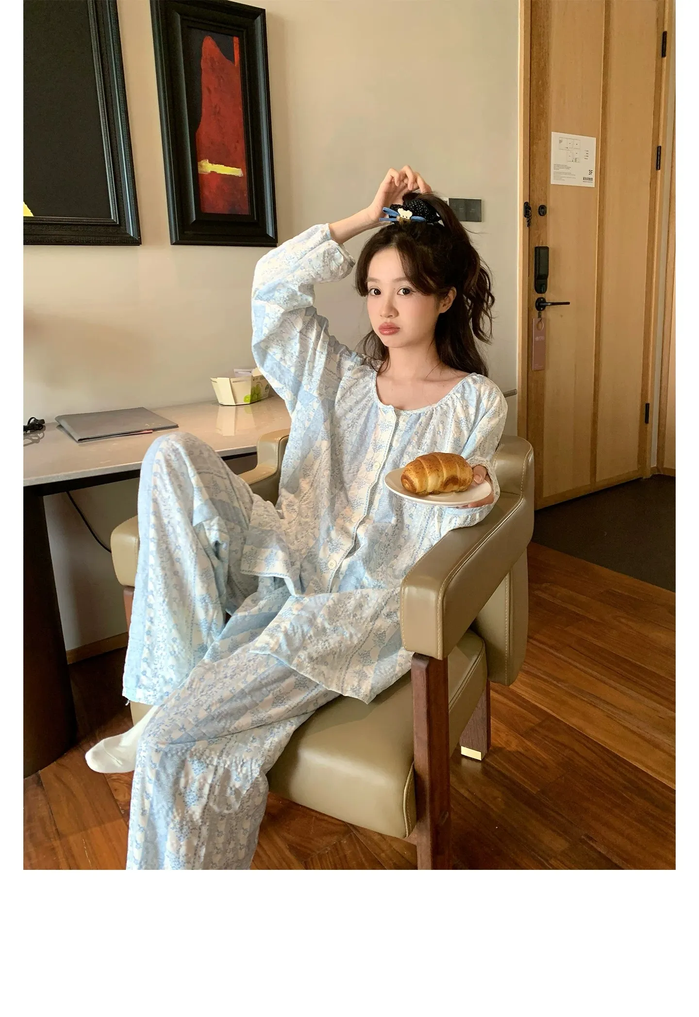 신상 봄가을 라펠 만년격자 오픈 카디건 파자마 여성 긴팔 긴바지 홈웨어 M-XXL · 도매 · OEM · 전 세계 배송 - Detail 12