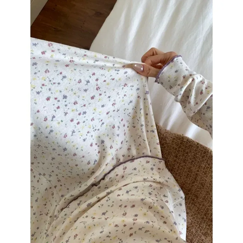 بيجامة نسائية جديدة للموسمين الربيع والخريف بنقشة مخططة وياسمين صغيرة أكمام طويلة وبنطال طويل للمنزل · بيع بالجملة · تصنيع حسب الطلب · شحن عالمي - Detail 16