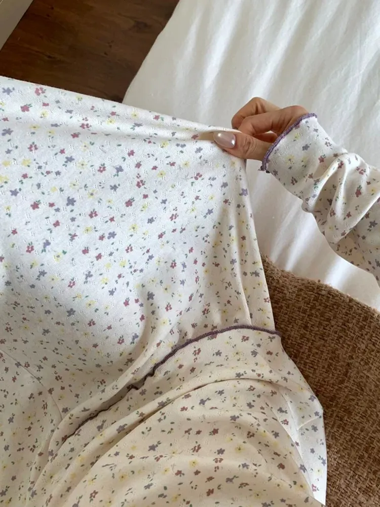 بيجامة نسائية جديدة للموسمين الربيع والخريف بنقشة مخططة وياسمين صغيرة أكمام طويلة وبنطال طويل للمنزل · بيع بالجملة · تصنيع حسب الطلب · شحن عالمي - View 2