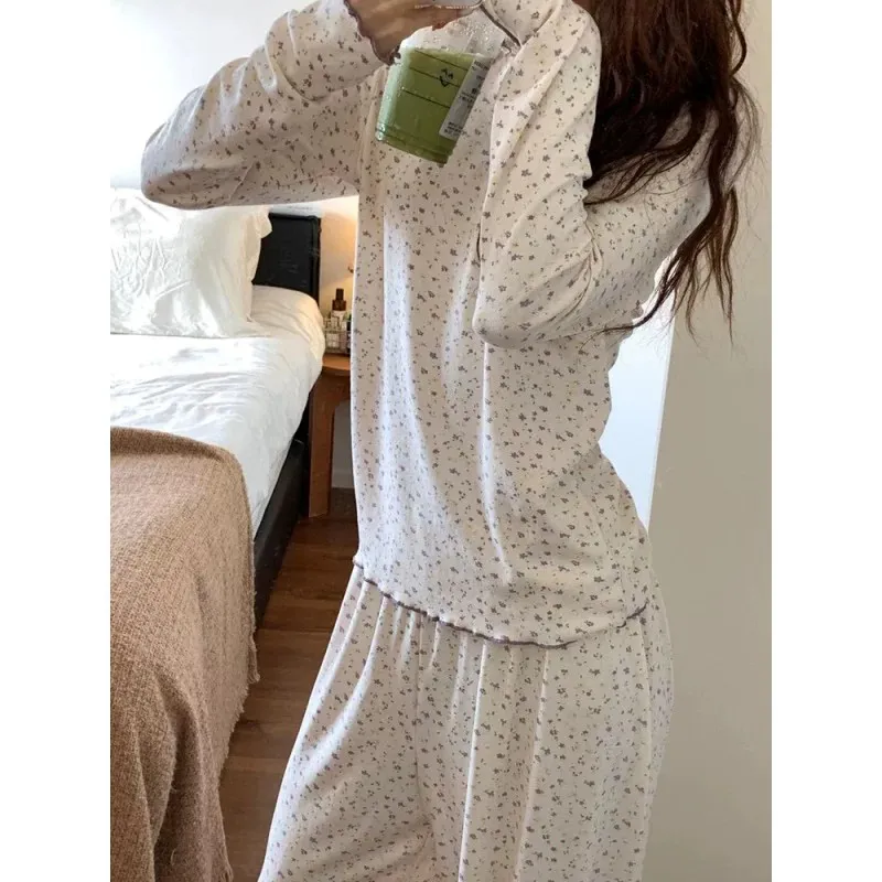بيجامة نسائية جديدة للموسمين الربيع والخريف بنقشة مخططة وياسمين صغيرة أكمام طويلة وبنطال طويل للمنزل · بيع بالجملة · تصنيع حسب الطلب · شحن عالمي - Detail 15