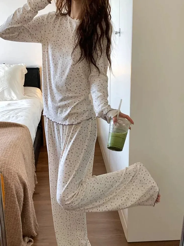 بيجامة نسائية جديدة للموسمين الربيع والخريف بنقشة مخططة وياسمين صغيرة أكمام طويلة وبنطال طويل للمنزل · بيع بالجملة · تصنيع حسب الطلب · شحن عالمي - Detail 7