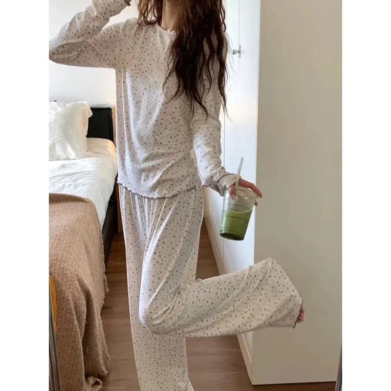 بيجامة نسائية جديدة للموسمين الربيع والخريف بنقشة مخططة وياسمين صغيرة أكمام طويلة وبنطال طويل للمنزل · بيع بالجملة · تصنيع حسب الطلب · شحن عالمي - Detail 13