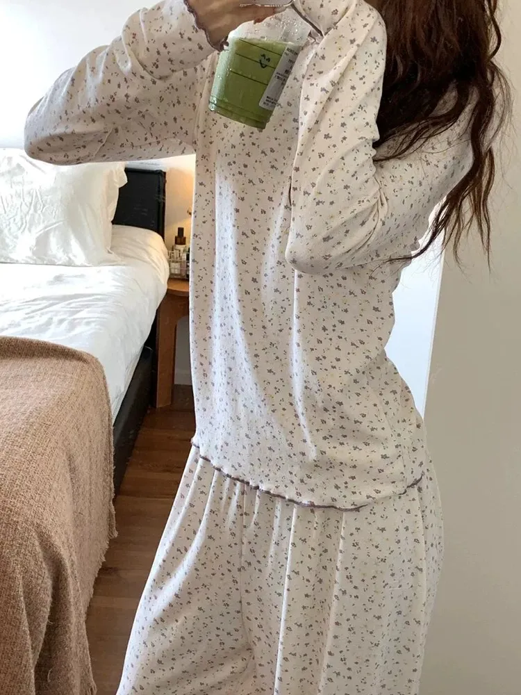 بيجامة نسائية جديدة للموسمين الربيع والخريف بنقشة مخططة وياسمين صغيرة أكمام طويلة وبنطال طويل للمنزل · بيع بالجملة · تصنيع حسب الطلب · شحن عالمي - Detail 9