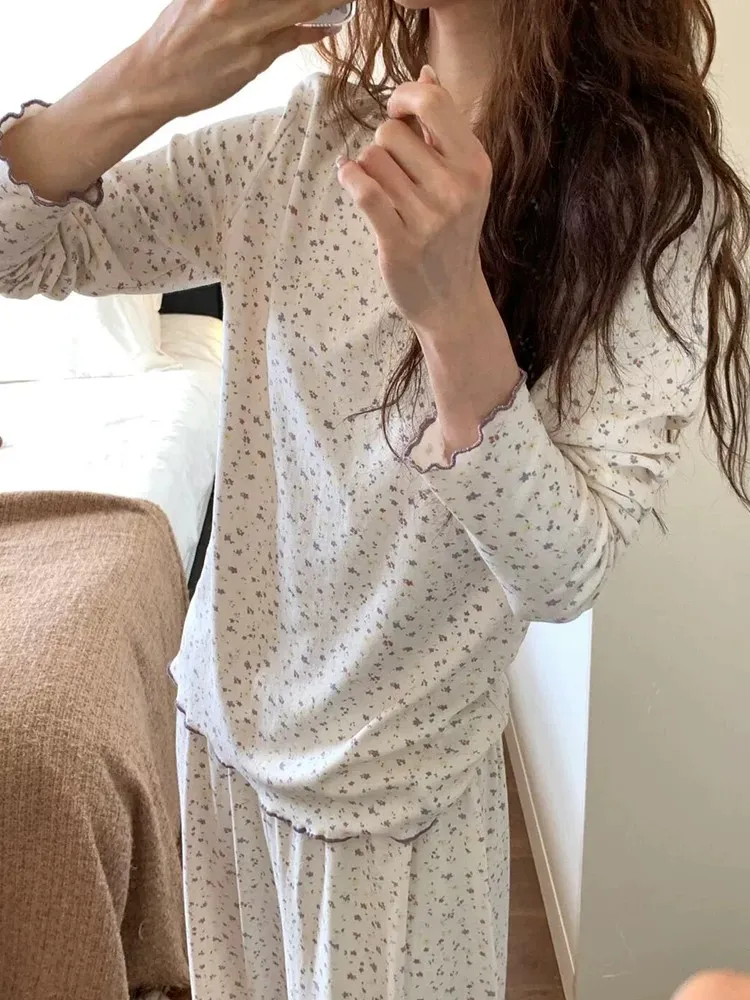 بيجامة نسائية جديدة للموسمين الربيع والخريف بنقشة مخططة وياسمين صغيرة أكمام طويلة وبنطال طويل للمنزل · بيع بالجملة · تصنيع حسب الطلب · شحن عالمي - Detail 6