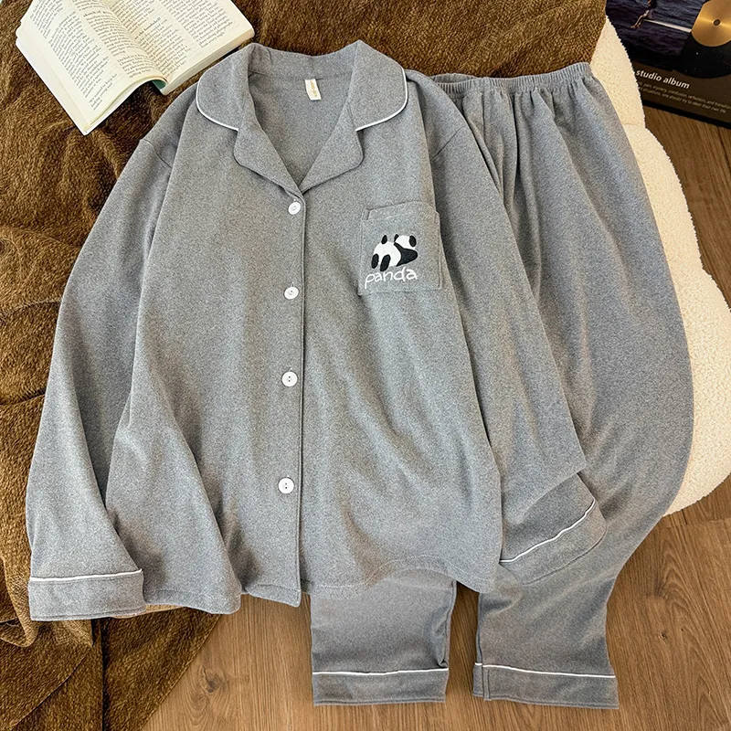 Real Shot #German Velvet Grey Panda Thickened Warm Pajamas Autumn Winter Men's Plus Size Long Sleeve Two-Piece Set Loungewear · Wholesale · OEM · Worldwide Shipping - Detail 3