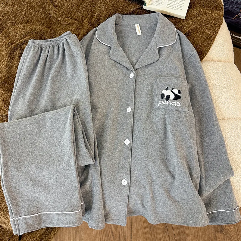 Real Shot #German Velvet Grey Panda Thickened Warm Pajamas Autumn Winter Men's Plus Size Long Sleeve Two-Piece Set Loungewear · Wholesale · OEM · Worldwide Shipping - View 1