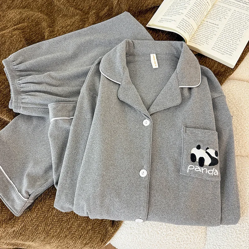 Real Shot #German Velvet Grey Panda Thickened Warm Pajamas Autumn Winter Men's Plus Size Long Sleeve Two-Piece Set Loungewear · Wholesale · OEM · Worldwide Shipping - Detail 6