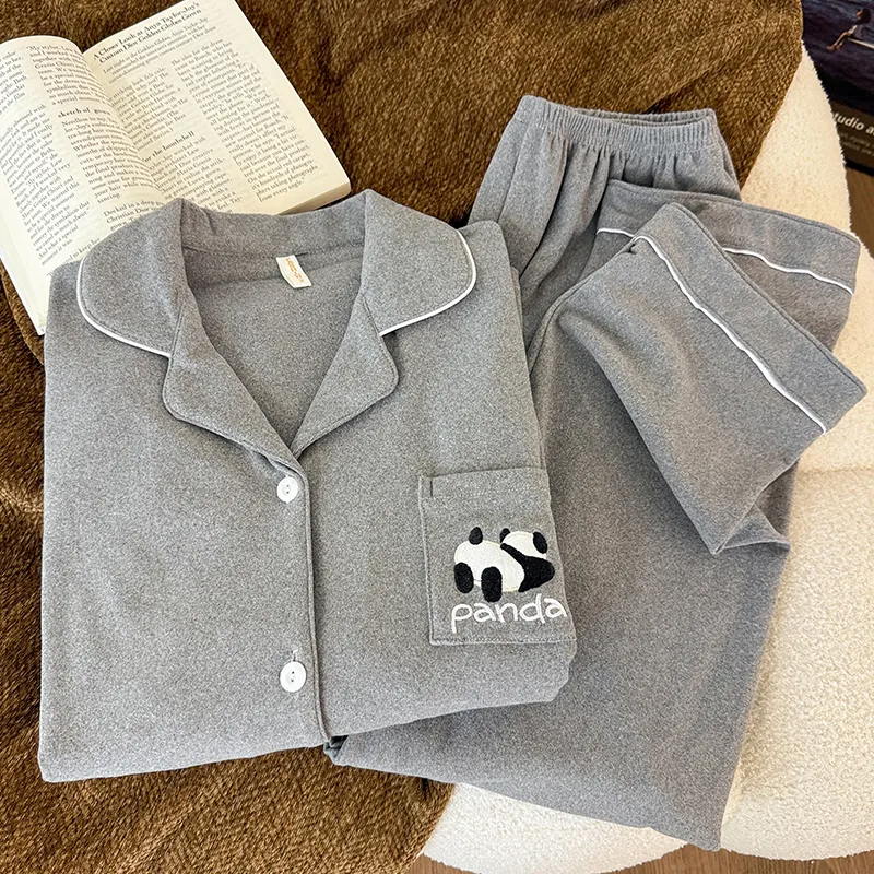 Real Shot #German Velvet Grey Panda Thickened Warm Pajamas Autumn Winter Men's Plus Size Long Sleeve Two-Piece Set Loungewear · Wholesale · OEM · Worldwide Shipping - View 2