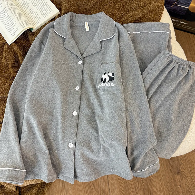 Real Shot #German Velvet Grey Panda Thickened Warm Pajamas Autumn Winter Men's Plus Size Long Sleeve Two-Piece Set Loungewear · Wholesale · OEM · Worldwide Shipping - Detail 5