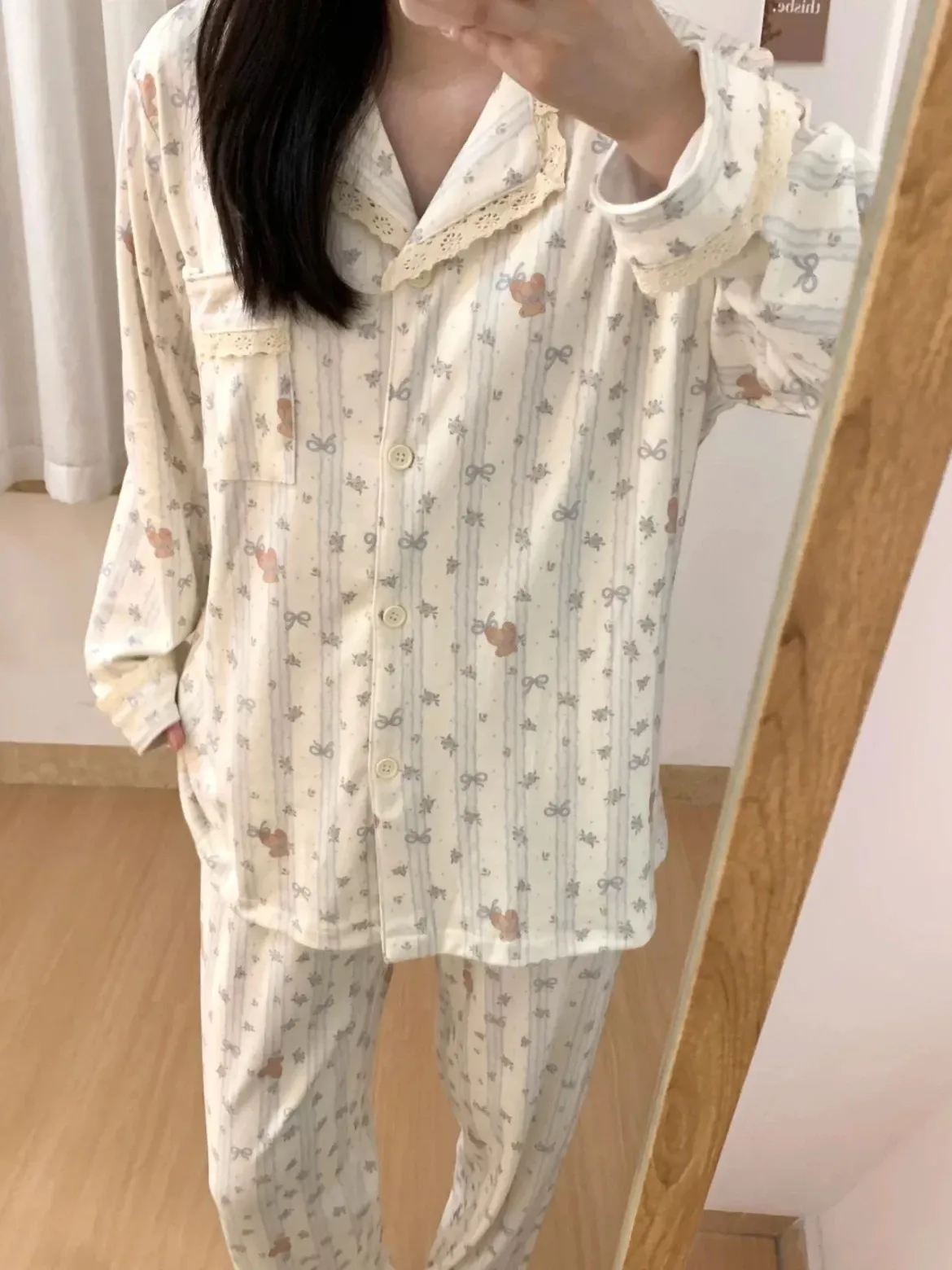 Real Shot# German Velvet Lace Bear Simple Cute Casual Thickened Warm Pajamas Women Autumn Winter Set Loungewear · Wholesale · OEM · Worldwide Shipping - Detail 8