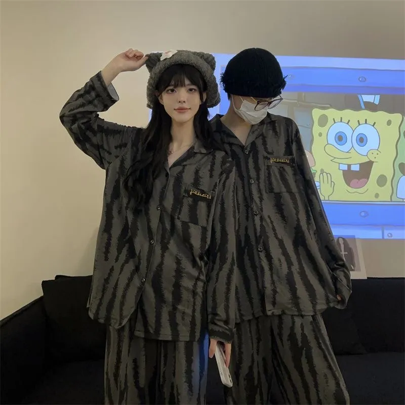 Real Photos# German Velvet Striped Letter Couple Thickened Warm Pajamas Women Autumn Winter Men Plus Size Two-Piece Set Loungewear · Wholesale · OEM · Worldwide Shipping - Detail 7