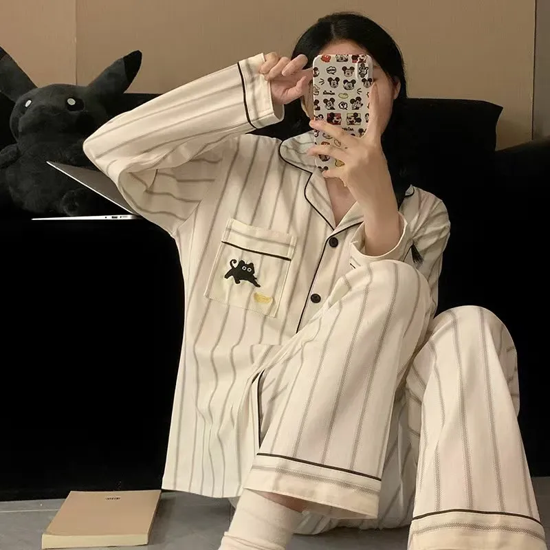 Photo réelle#Pyjama chaud et épais en velours allemand à rayures chatons yuanbao, manches longues, grande taille pour homme, ensemble de maison automne-hiver · Grossiste · OEM · Mondial