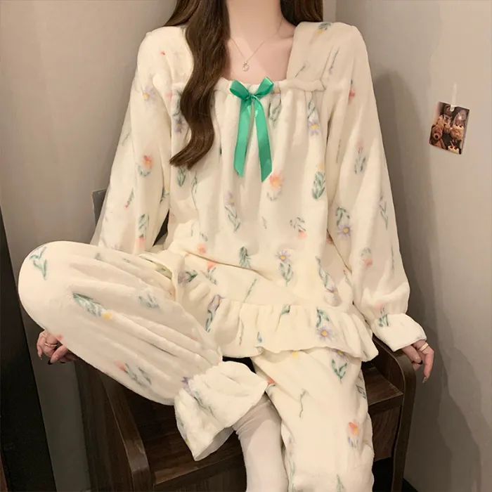 8020Y# 冬 フランネル パジャマ レディース 加厚 甘いプリンセス風 かわいい 部屋着 セット 260g · 卸売 · OEM · 世界へ発送 - Detail 2