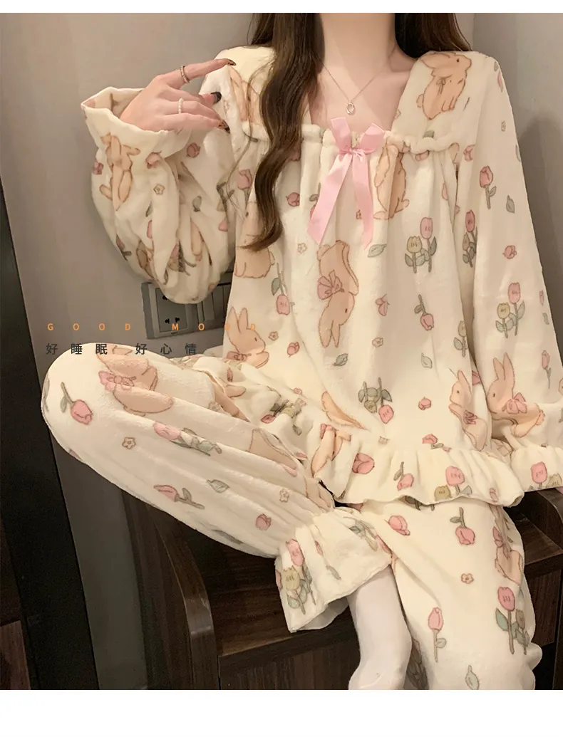 8020Y# 冬 フランネル パジャマ レディース 加厚 甘いプリンセス風 かわいい 部屋着 セット 260g · 卸売 · OEM · 世界へ発送 - Detail 14