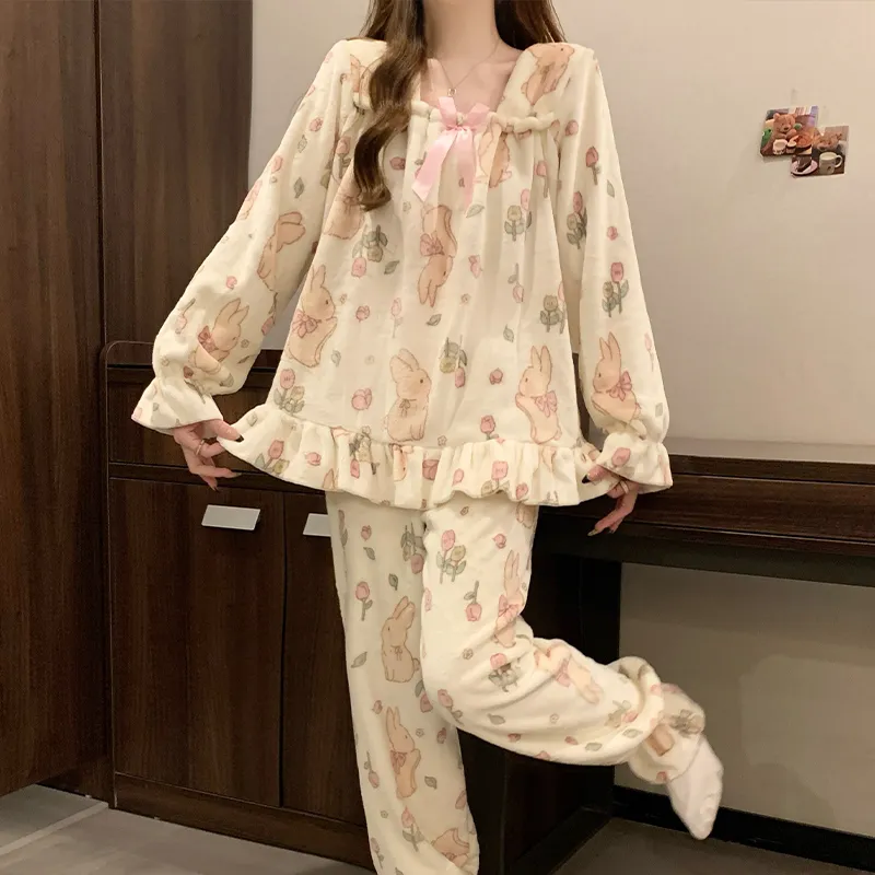 8020Y# 冬 フランネル パジャマ レディース 加厚 甘いプリンセス風 かわいい 部屋着 セット 260g · 卸売 · OEM · 世界へ発送 - View 3