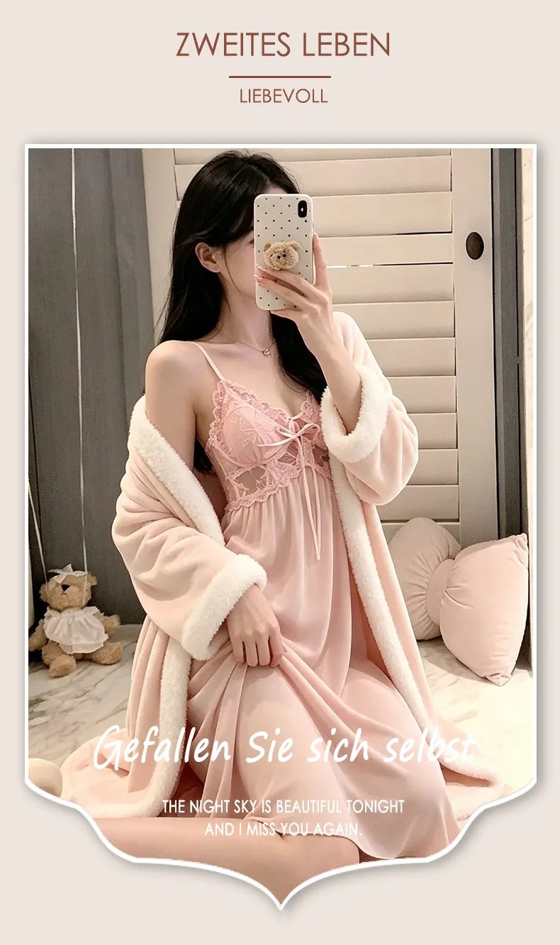 Autumn/Winter Thickened Island Fleece Robe Premium Faux Fur Cuffs Warm Skin-Friendly Ice Snow Silk Inner Slip Dress Over-Knee Long Skirt · Wholesale · OEM · Worldwide Shipping - Detail 24