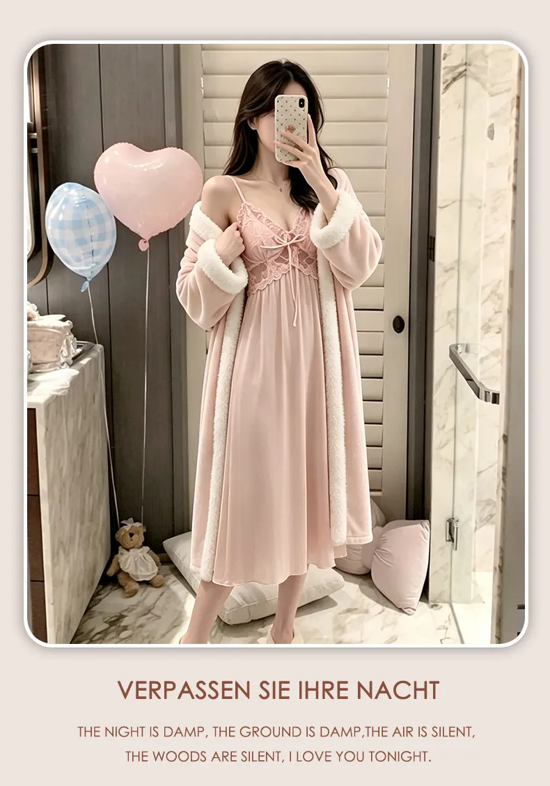 Autumn/Winter Thickened Island Fleece Robe Premium Faux Fur Cuffs Warm Skin-Friendly Ice Snow Silk Inner Slip Dress Over-Knee Long Skirt · Wholesale · OEM · Worldwide Shipping - Detail 22