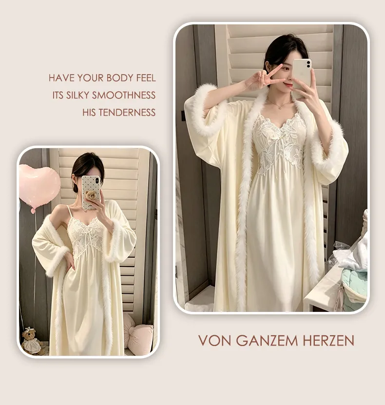Autumn/Winter Thickened Island Fleece Robe Premium Faux Fur Cuffs Warm Skin-Friendly Ice Snow Silk Inner Slip Dress Over-Knee Long Skirt · Wholesale · OEM · Worldwide Shipping - Detail 32