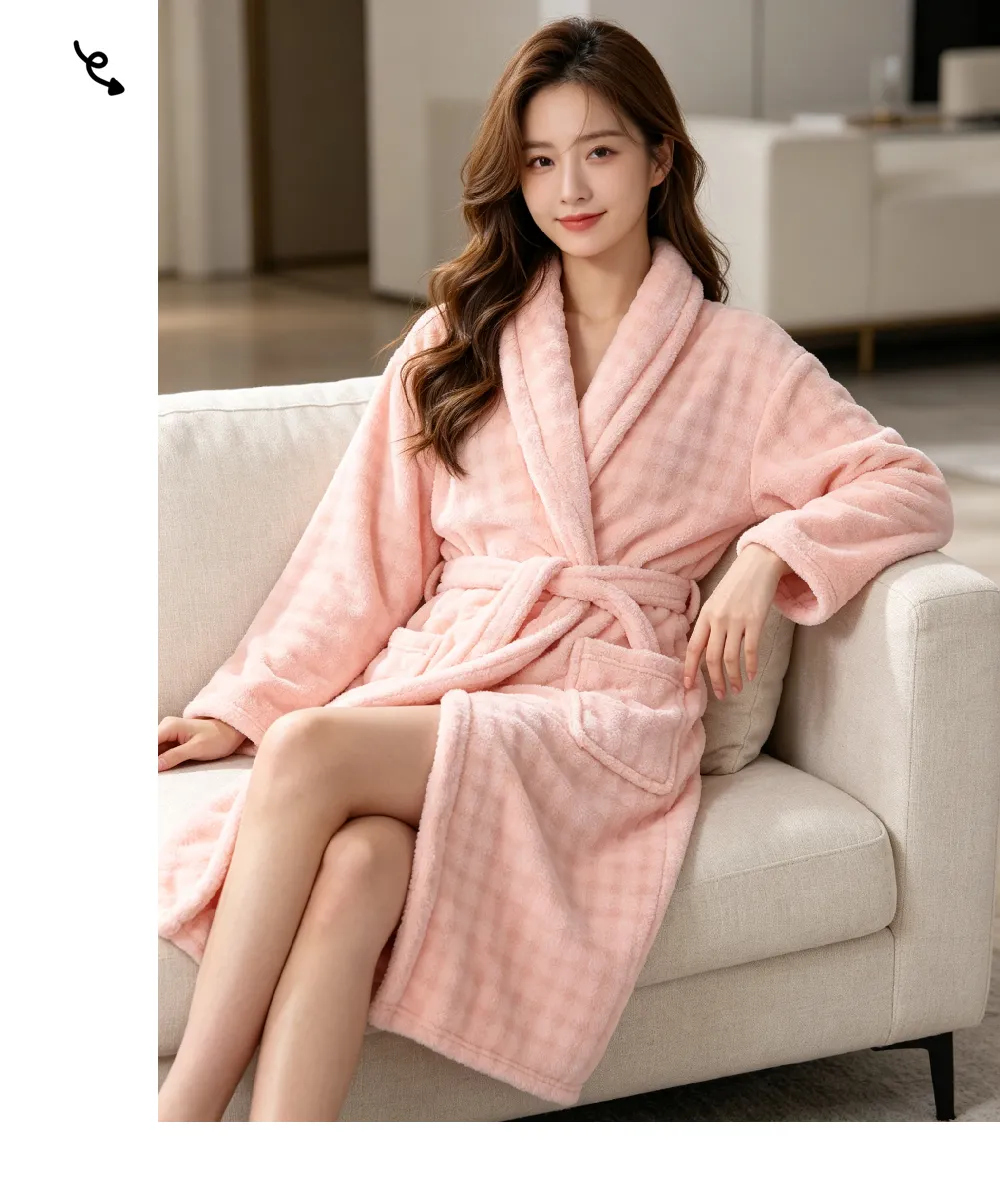 350G thickened warm coral fleece robe women bathrobe loose tie pajamas flannel · Wholesale · OEM · Worldwide Shipping - Detail 1