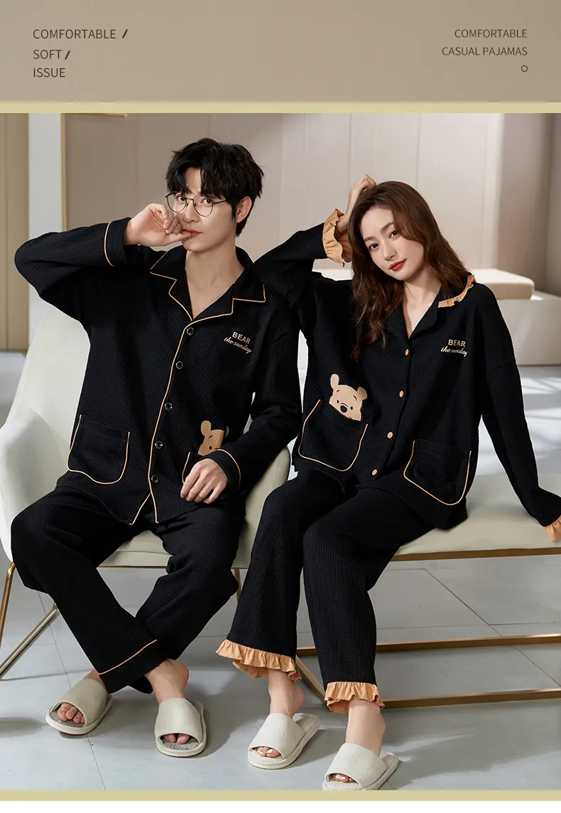 Spring Autumn Women's Pajamas Long Sleeve Casual Spring Loungewear Couple Pajamas Live Streaming 6535 Autumn Set Thin Style Men · Wholesale · OEM · Worldwide Shipping - Detail 11