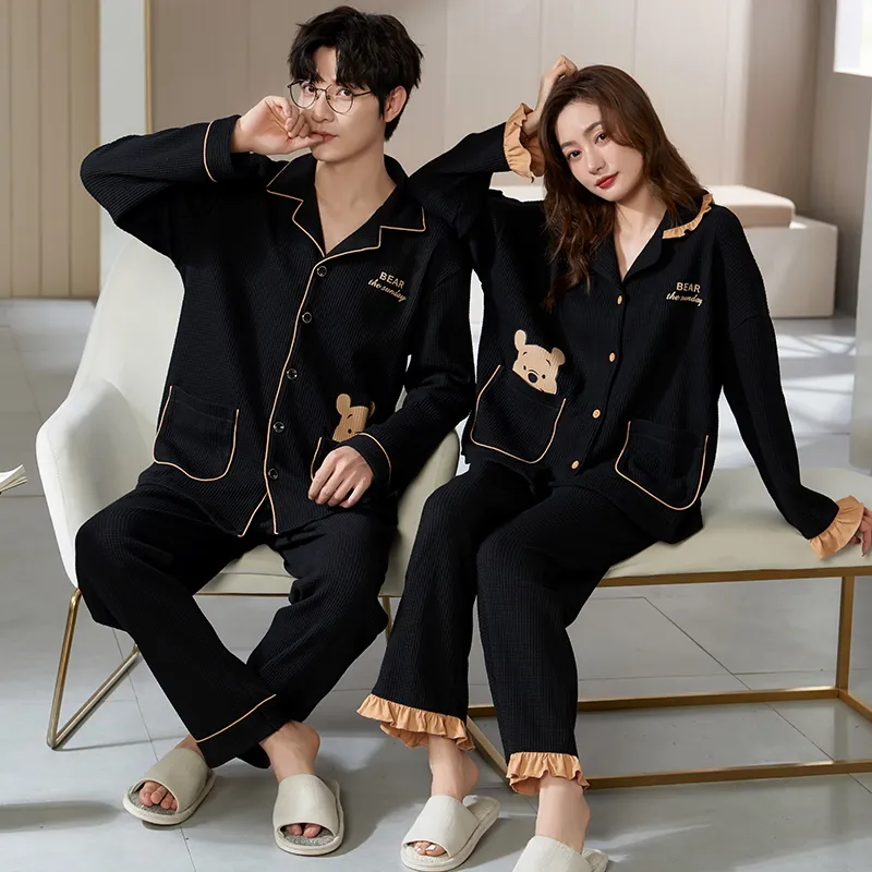 Spring Autumn Women's Pajamas Long Sleeve Casual Spring Loungewear Couple Pajamas Live Streaming 6535 Autumn Set Thin Style Men · Wholesale · OEM · Worldwide Shipping - View 2