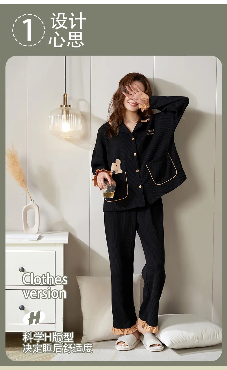 Spring Autumn Women's Pajamas Long Sleeve Casual Spring Loungewear Couple Pajamas Live Streaming 6535 Autumn Set Thin Style Men · Wholesale · OEM · Worldwide Shipping - Detail 7