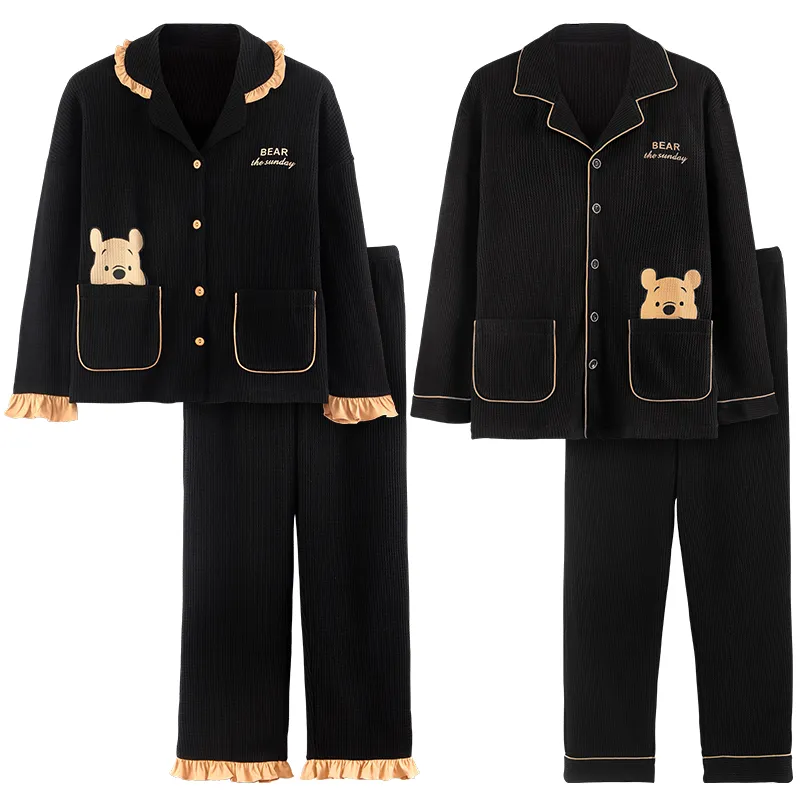 Spring Autumn Women's Pajamas Long Sleeve Casual Spring Loungewear Couple Pajamas Live Streaming 6535 Autumn Set Thin Style Men · Wholesale · OEM · Worldwide Shipping - View 4