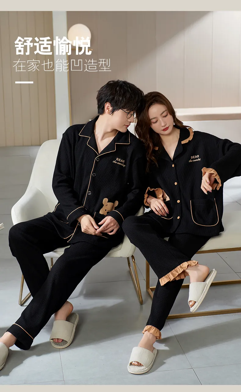 Spring Autumn Women's Pajamas Long Sleeve Casual Spring Loungewear Couple Pajamas Live Streaming 6535 Autumn Set Thin Style Men · Wholesale · OEM · Worldwide Shipping - Detail 5