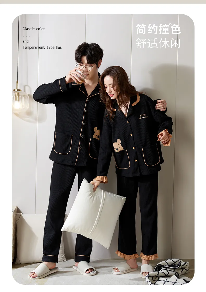 Spring Autumn Women's Pajamas Long Sleeve Casual Spring Loungewear Couple Pajamas Live Streaming 6535 Autumn Set Thin Style Men · Wholesale · OEM · Worldwide Shipping - Detail 6