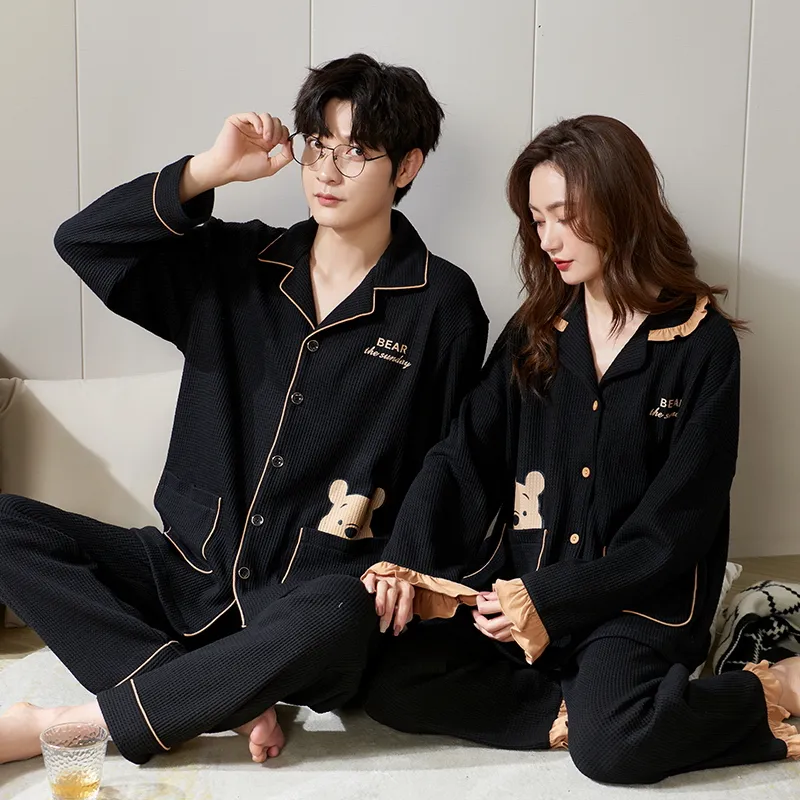Spring Autumn Women's Pajamas Long Sleeve Casual Spring Loungewear Couple Pajamas Live Streaming 6535 Autumn Set Thin Style Men · Wholesale · OEM · Worldwide Shipping