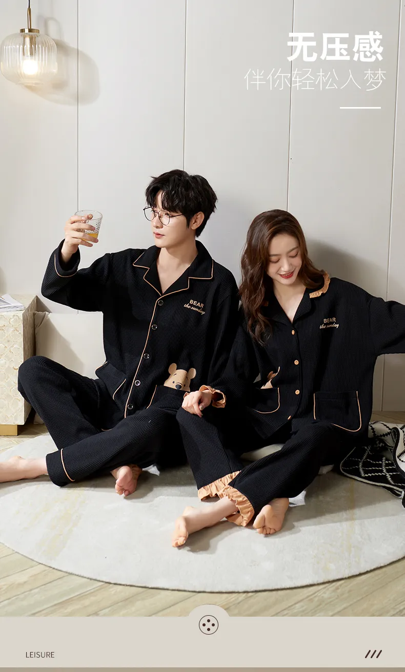 Spring Autumn Women's Pajamas Long Sleeve Casual Spring Loungewear Couple Pajamas Live Streaming 6535 Autumn Set Thin Style Men · Wholesale · OEM · Worldwide Shipping - Detail 10