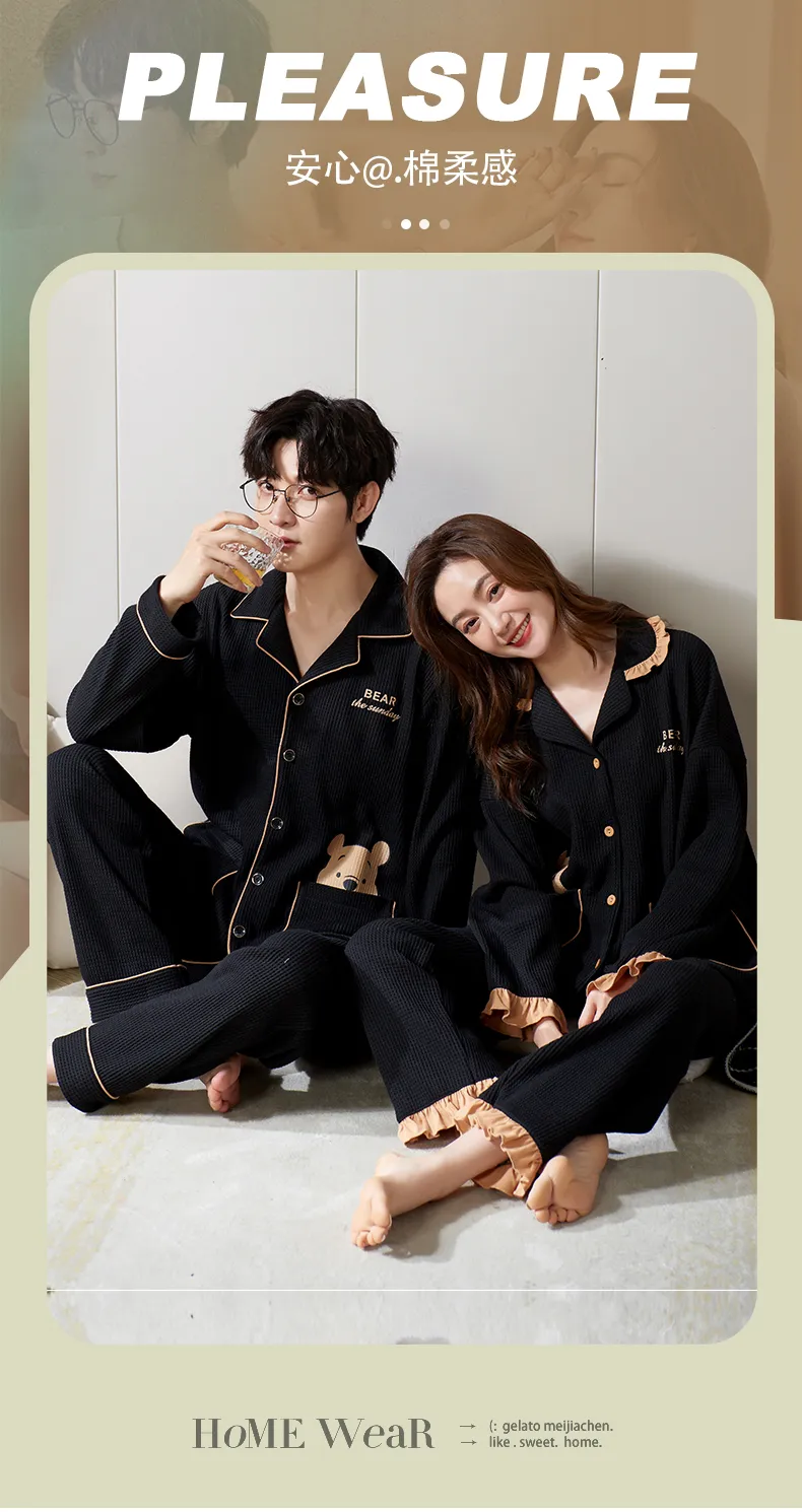 Spring Autumn Women's Pajamas Long Sleeve Casual Spring Loungewear Couple Pajamas Live Streaming 6535 Autumn Set Thin Style Men · Wholesale · OEM · Worldwide Shipping - Detail 1