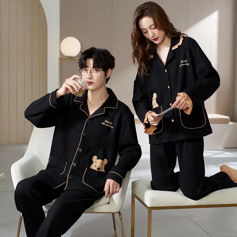 Spring Autumn Women's Pajamas Long Sleeve Casual Spring Loungewear Couple Pajamas Live Streaming 6535 Autumn Set Thin Style Men · Wholesale · OEM · Worldwide Shipping - View 1