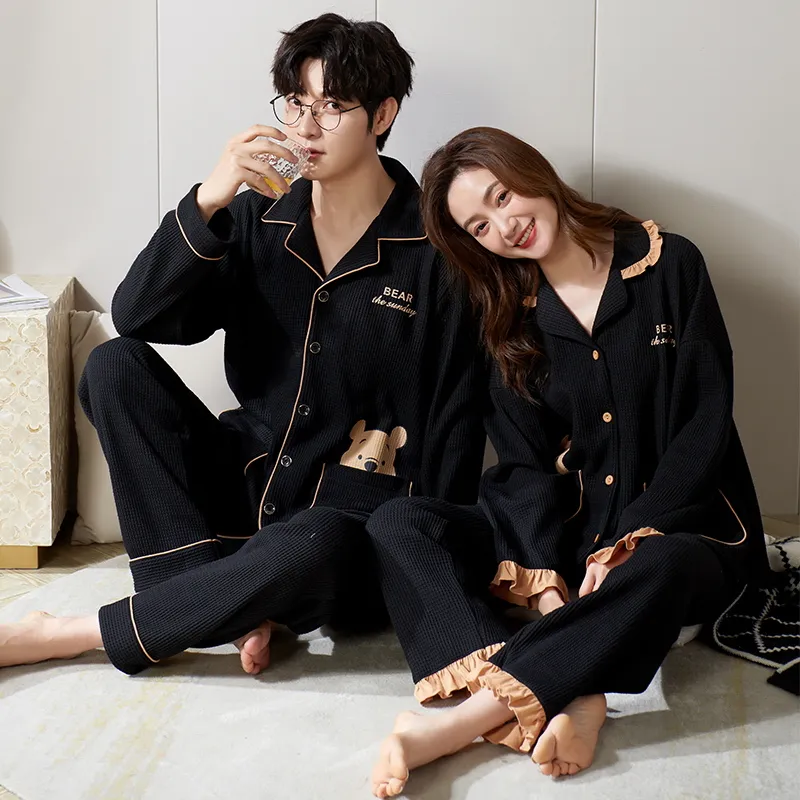 Spring Autumn Women's Pajamas Long Sleeve Casual Spring Loungewear Couple Pajamas Live Streaming 6535 Autumn Set Thin Style Men · Wholesale · OEM · Worldwide Shipping - View 3