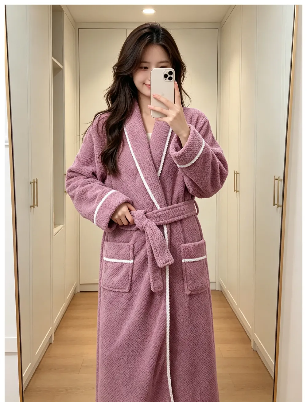 Peignoir femme automne hiver chaud flanelle bathrobe ample ceinture pyjama violet simple pur désir polaire corail · Grossiste · OEM · Mondial - Detail 6