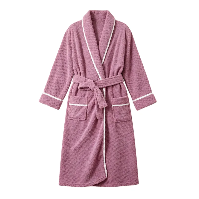 Peignoir femme automne hiver chaud flanelle bathrobe ample ceinture pyjama violet simple pur désir polaire corail · Grossiste · OEM · Mondial - View 4