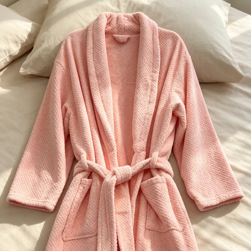 300G Autumn Winter Women's Robe Warm Flannel Bathrobe Pink Simple Pineapple Grid Coral Fleece Pajamas · Wholesale · OEM · Worldwide Shipping - Detail 6