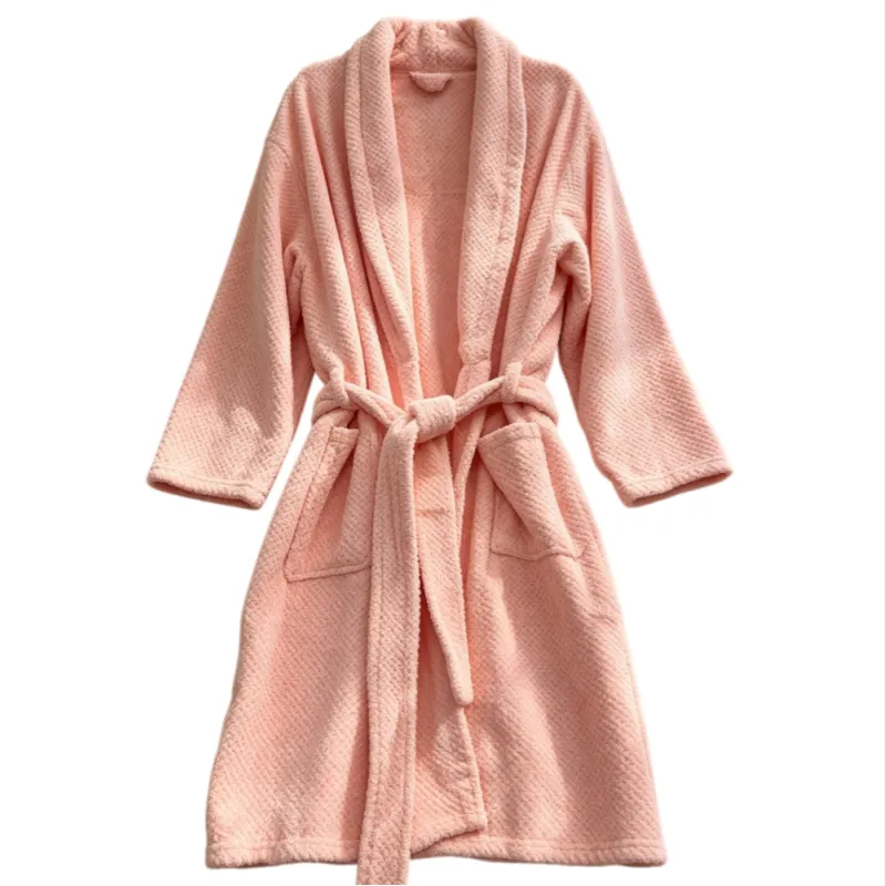 300G Autumn Winter Women's Robe Warm Flannel Bathrobe Pink Simple Pineapple Grid Coral Fleece Pajamas · Wholesale · OEM · Worldwide Shipping - View 4