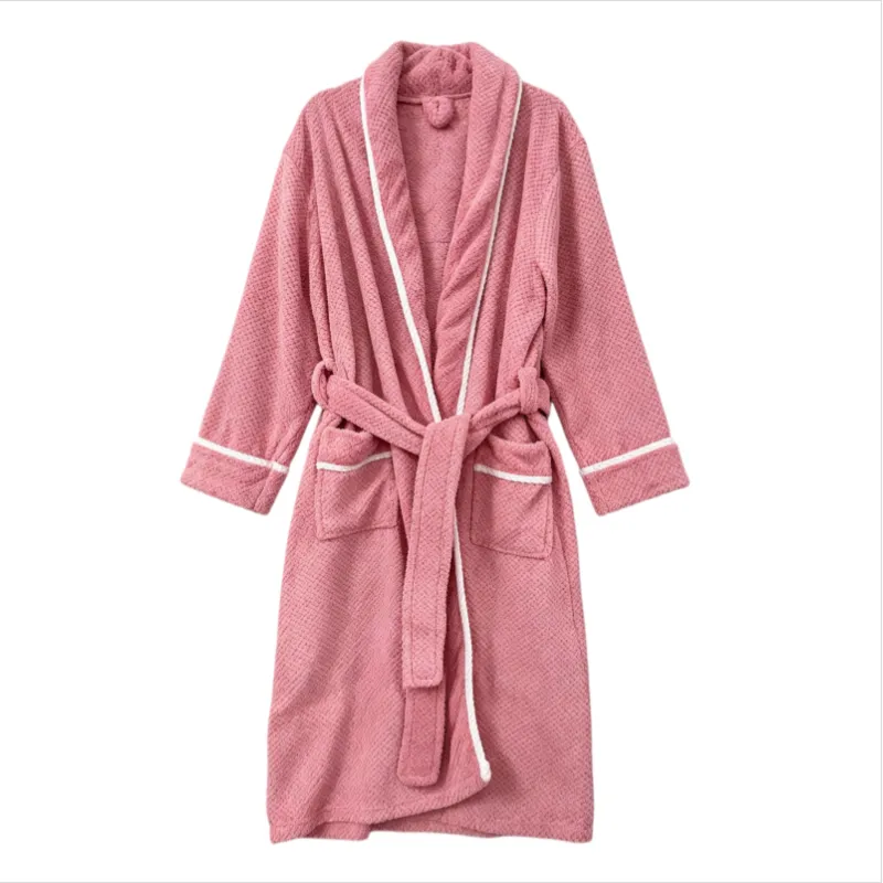 Peignoir femme automne-hiver chaud flanelle peignoir ample ceinture pyjama blanc minimaliste femme pur désir polaire corail · Grossiste · OEM · Mondial - View 4