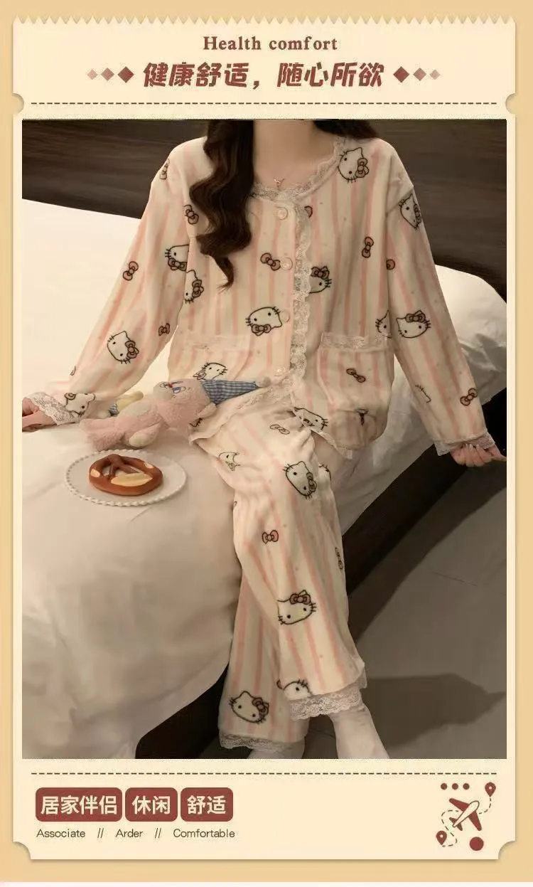 81W# 겨울 신상 플란넬 잠옷 여성 프린세스 스타일 두꺼운 달콤한 소녀 홈웨어 세트 260g · 도매 · OEM · 전 세계 배송 - Detail 14