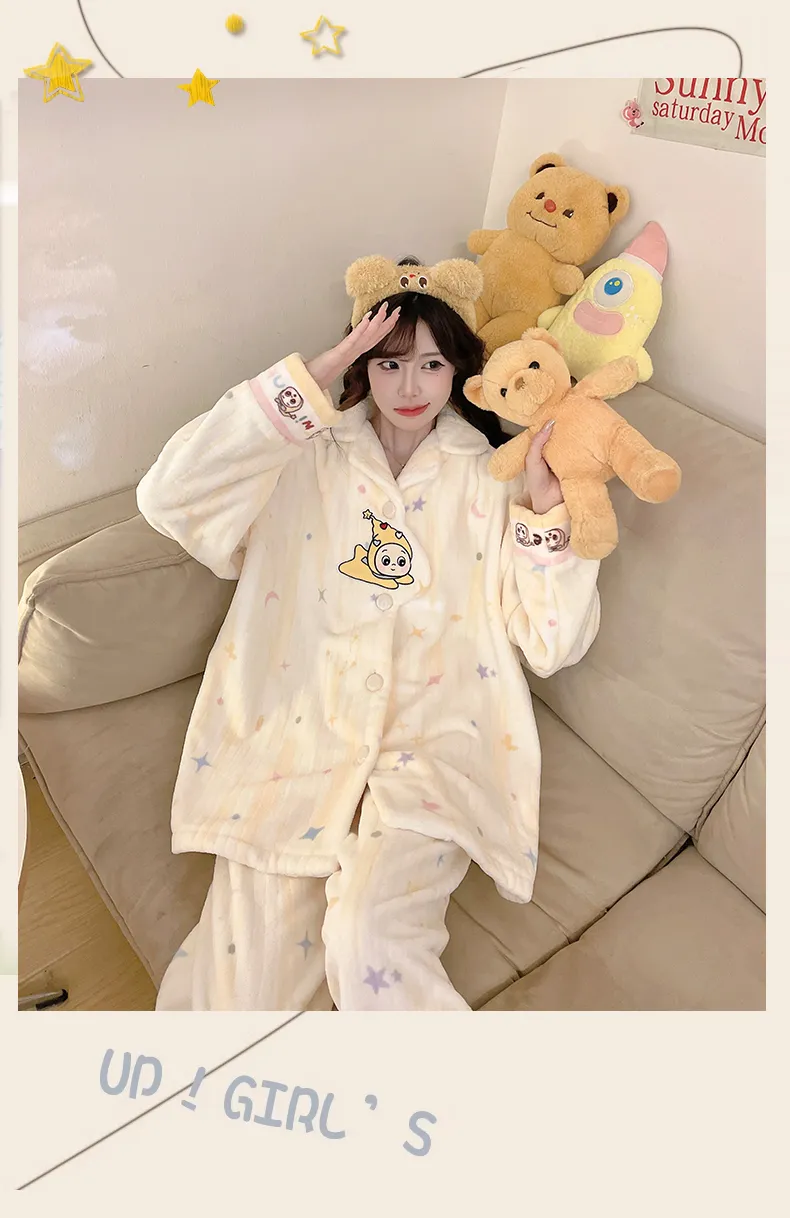 2026 신상 겨울 플란넬 파자마 여성 카라 오픈 카디건 세트 루즈핏 소녀 홈웨어 · 도매 · OEM · 전 세계 배송 - Detail 13